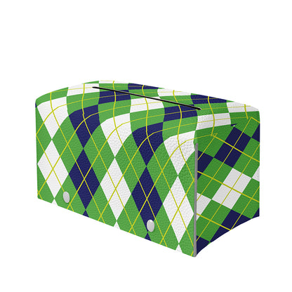 White Green And Navy Argyle Print Leather Tissue Box Cover
