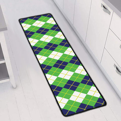 White Green And Navy Argyle Print Long Kitchen Mat