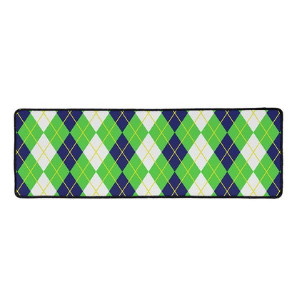 White Green And Navy Argyle Print Long Kitchen Mat