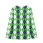 White Green And Navy Argyle Print Long Sleeve Short Coat