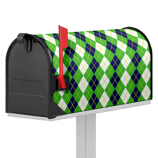 White Green And Navy Argyle Print Mailbox Cover