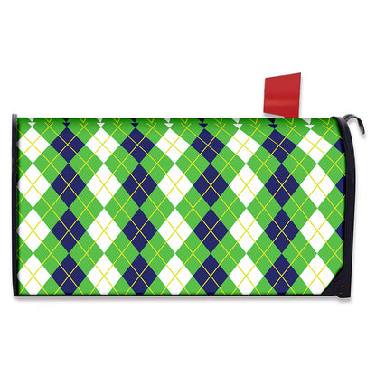 White Green And Navy Argyle Print Mailbox Cover