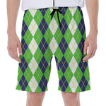 White Green And Navy Argyle Print Men's Beach Shorts