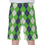 White Green And Navy Argyle Print Men's Beach Shorts