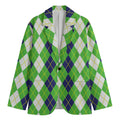 White Green And Navy Argyle Print Men's Blazer