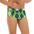 White Green And Navy Argyle Print Men's Briefs