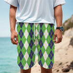 White Green And Navy Argyle Print Men's Cargo Shorts