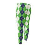 White Green And Navy Argyle Print Men's Compression Pants