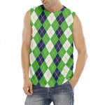 White Green And Navy Argyle Print Men's Fitness Tank Top