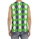 White Green And Navy Argyle Print Men's Fitness Tank Top