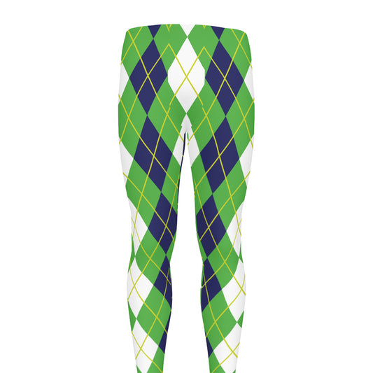 White Green And Navy Argyle Print Men's leggings