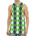 White Green And Navy Argyle Print Men's Muscle Tank Top