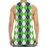 White Green And Navy Argyle Print Men's Muscle Tank Top