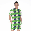 White Green And Navy Argyle Print Men's Romper
