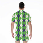 White Green And Navy Argyle Print Men's Rompers