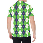 White Green And Navy Argyle Print Men's Shirt