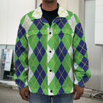 White Green And Navy Argyle Print Men's Shirt Jacket