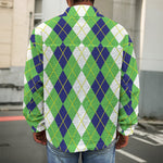 White Green And Navy Argyle Print Men's Shirt Jacket