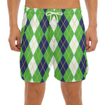 White Green And Navy Argyle Print Men's Split Running Shorts