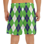 White Green And Navy Argyle Print Men's Split Running Shorts