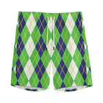 White Green And Navy Argyle Print Men's Sports Shorts