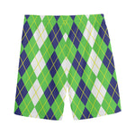 White Green And Navy Argyle Print Men's Sports Shorts