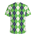 White Green And Navy Argyle Print Men's Sports T-Shirt
