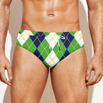 White Green And Navy Argyle Print Men's Swim Briefs