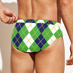 White Green And Navy Argyle Print Men's Swim Briefs