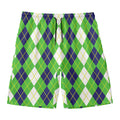 White Green And Navy Argyle Print Men's Swim Trunks