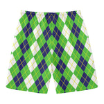 White Green And Navy Argyle Print Men's Swim Trunks