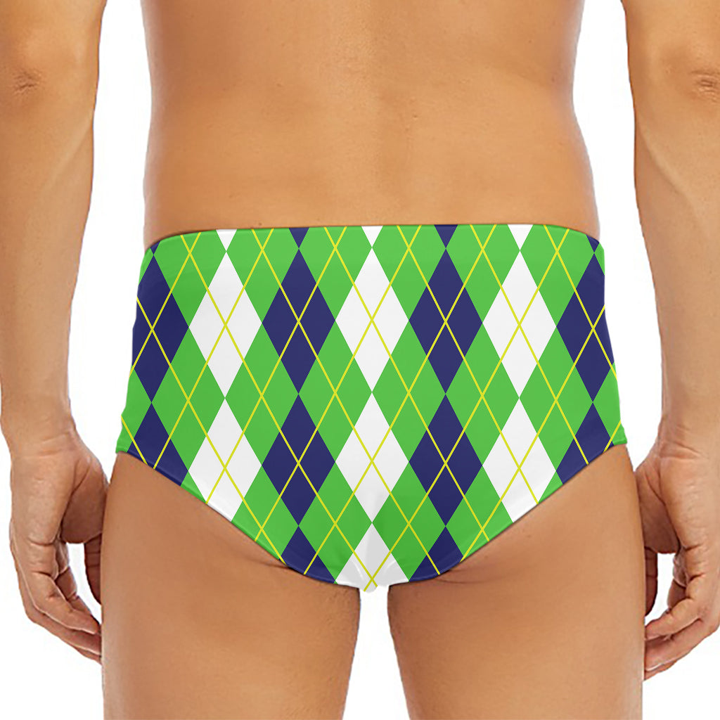 White Green And Navy Argyle Print Men's Triangle Swim Briefs