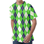 White Green And Navy Argyle Print Men's Velvet T-Shirt