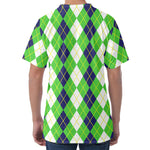 White Green And Navy Argyle Print Men's Velvet T-Shirt