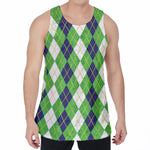 White Green And Navy Argyle Print Men's Velvet Tank Top