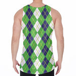 White Green And Navy Argyle Print Men's Velvet Tank Top
