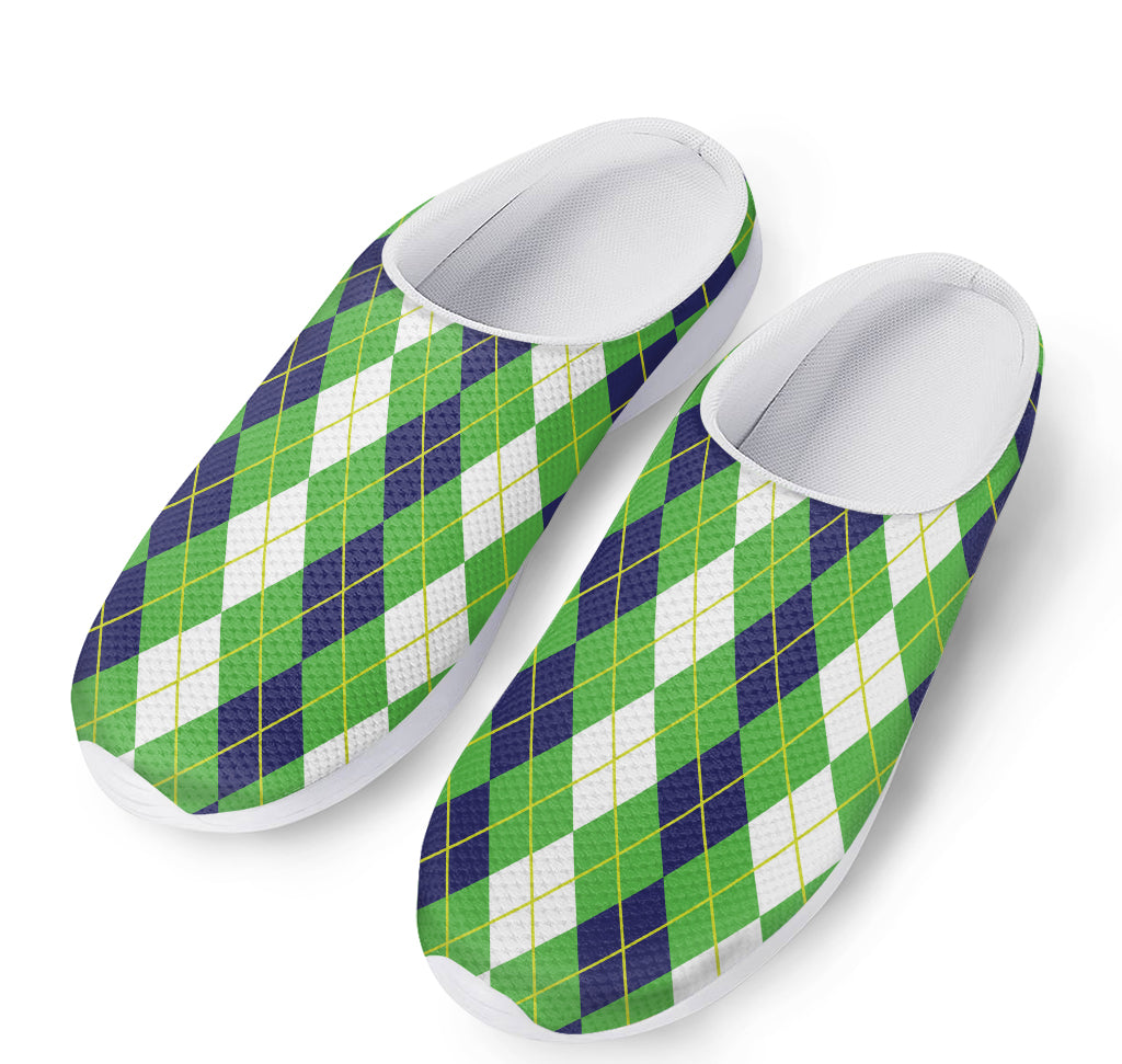 White Green And Navy Argyle Print Mesh Casual Shoes