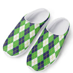 White Green And Navy Argyle Print Mesh Casual Shoes