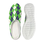 White Green And Navy Argyle Print Mesh Casual Shoes