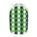 White Green And Navy Argyle Print Mesh Laundry Hamper