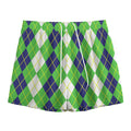 White Green And Navy Argyle Print Mesh Shorts