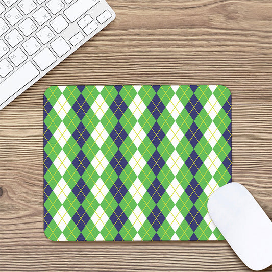 White Green And Navy Argyle Print Mouse Pad