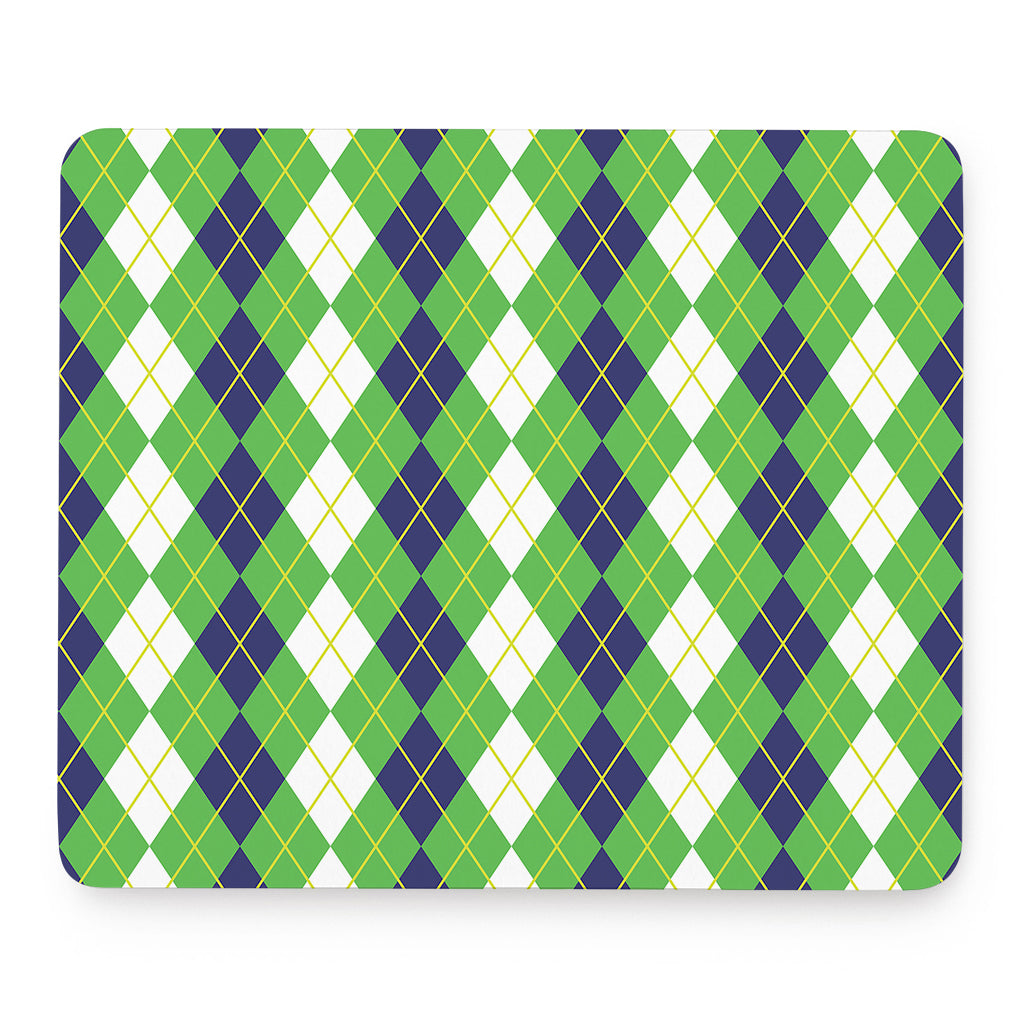 White Green And Navy Argyle Print Mouse Pad