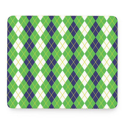 White Green And Navy Argyle Print Mouse Pad