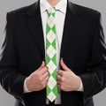 White Green And Navy Argyle Print Necktie