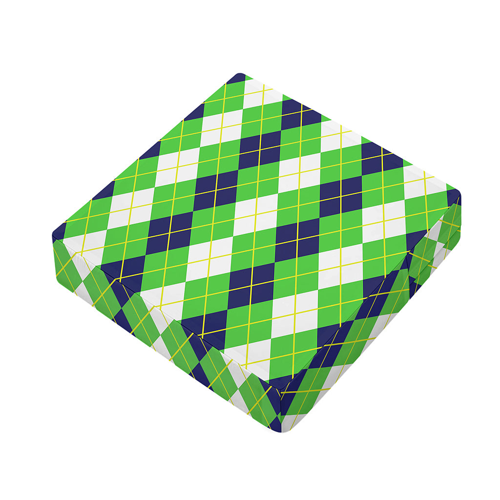 White Green And Navy Argyle Print Outdoor Seat Cushion Cover