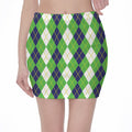 White Green And Navy Argyle Print Pencil Mini Skirt