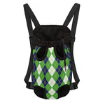 White Green And Navy Argyle Print Pet Carrier Backpack