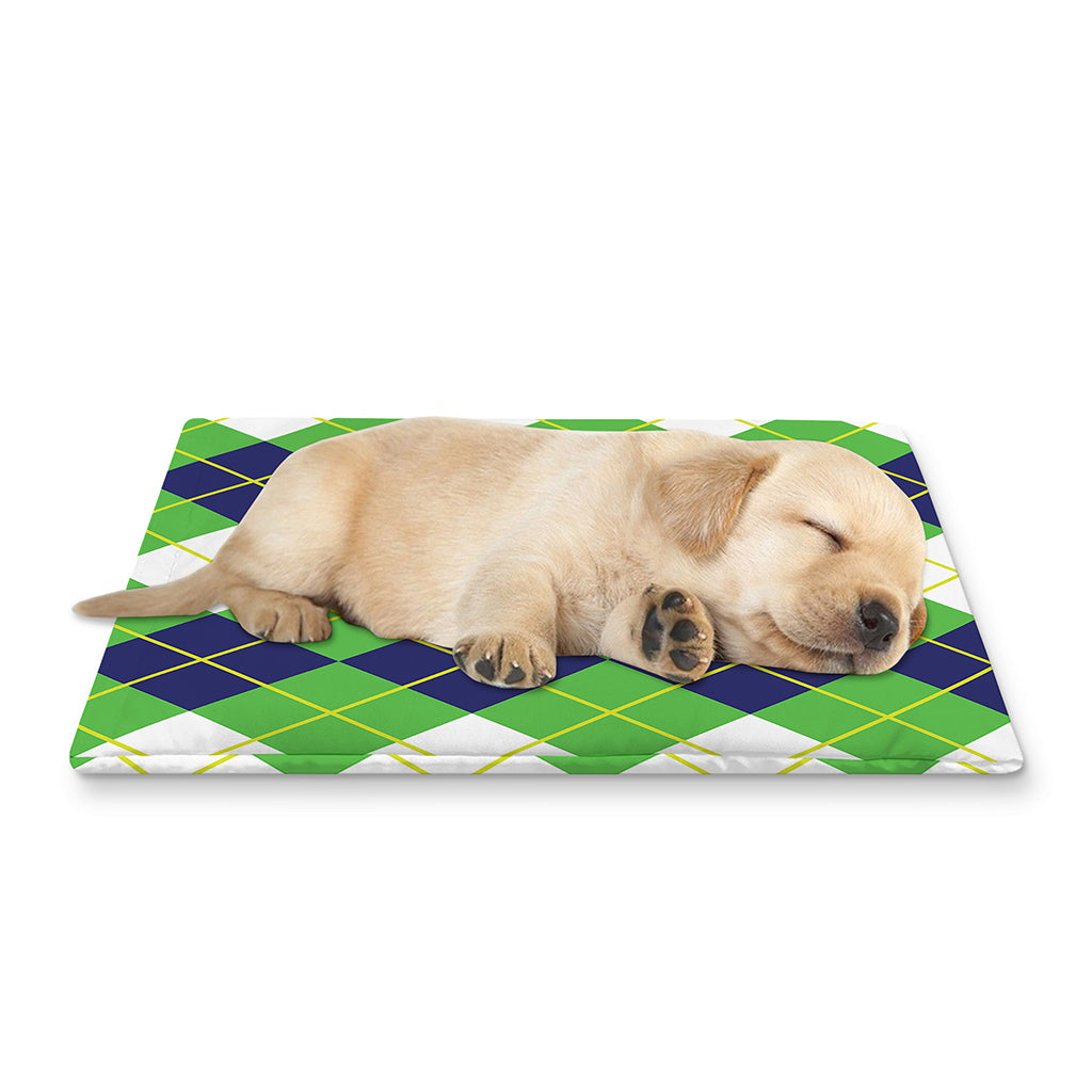 White Green And Navy Argyle Print Pet Cooling Mat Cover