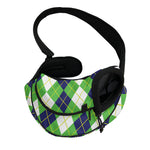 White Green And Navy Argyle Print Pet Sling Carrier